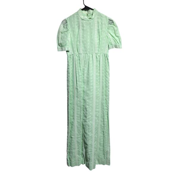 Vintage 70's Green Floral Maxi Short Sleeve Dress Size Small Boho - Picture 1 of 8
